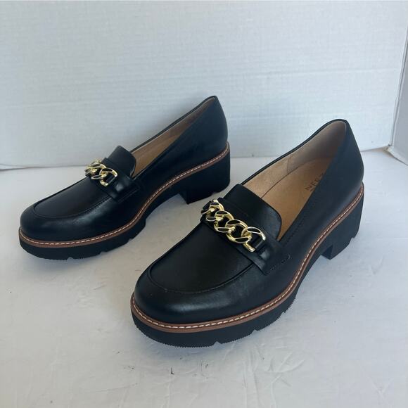 NWT Naturalizer Black Leather Chain Detail Platform Loafer Style SlipOn Shoes 10 - Picture 1 of 11